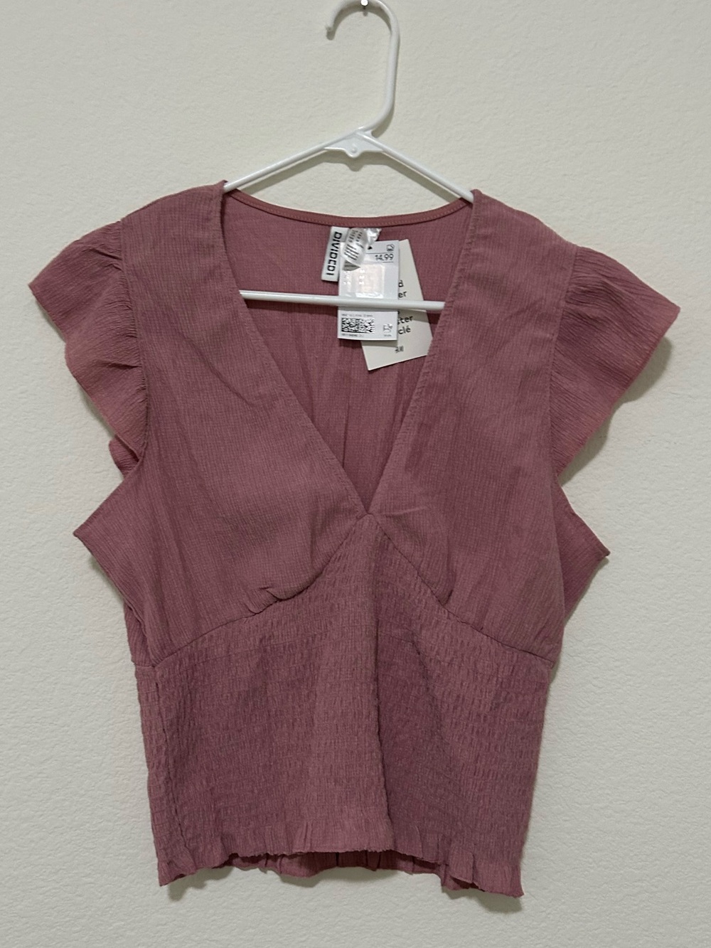 Divided Mauve V-Neck Flutter Sleeve Blouse